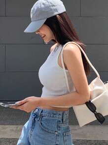 DAZY Rib-knit Crop Tank Top - White - View 4