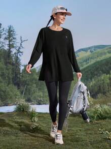 In My Nature 女式落肩长袖圆领户外T恤，侧开衩下摆，女式防晒衬衫，女式长袖健身衬衫，女式徒步衬衫，清凉健身上衣，女式Upf衬衫