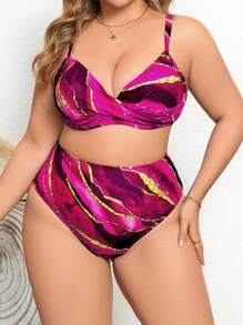 Swim Lushoire Bikini taglie comode per donne con stampa astratta a tie-dye e design con nodi
