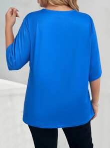Plus Size Solid Color Short Sleeve Simple T-Shirt, Casual Daily Wear, For Summer - Blue - View 2