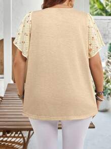 EMERY ROSE Plus Size Women Floral Print Tie Neck Ruffle Sleeve Dressy Blouse