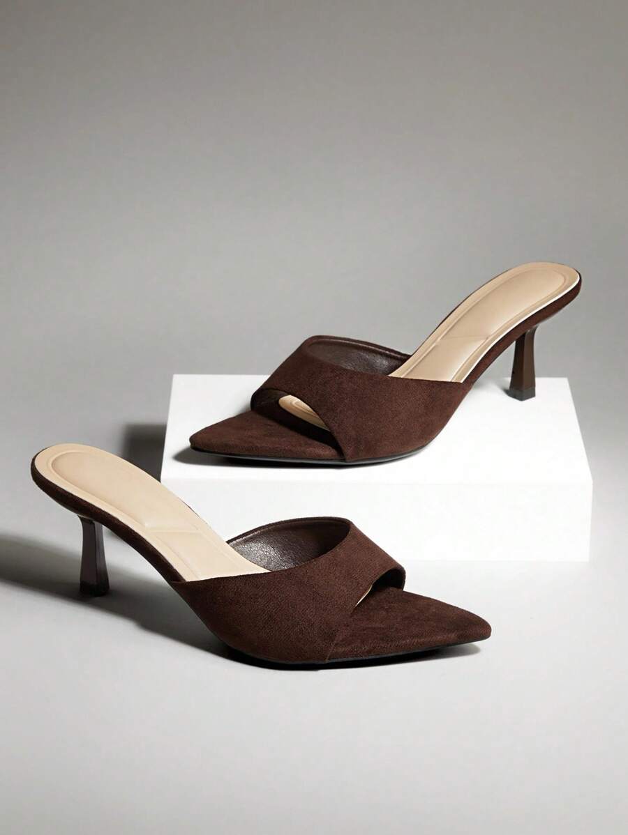 SHUZIA Giày cao gót mũi nhọn đế mèo thoải mái cho nữ - màu nâu - Xem 1