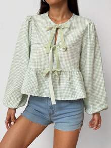 SHEIN EZwear 格子休闲简约大码衬衫 - 薄荷綠 - 查看 6