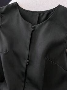 Franclia Women's Solid Color Embroidered Lace Patchwork Sleeveless Shirt With Design Details, Spring/Summer, Casual & Fashionable Clothes For University - Black - View 5