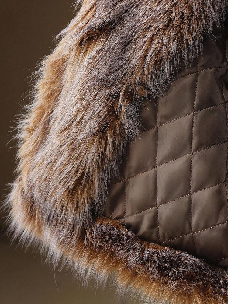 女性用ルーズフェイクファーカラー ファー裏地ジャケットコート、秋、冬、外出、エレガント、フォーマル、パーティー、シック、新年に適しています