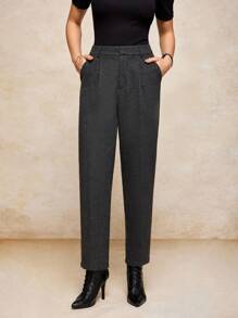 House of One 高腰弹力后背修身锥形长裤女秋季格纹裤休闲优雅女装正装裤女商务休闲裤女士休闲裤灰色正装裤格兰格子裤秋季女装旧款办公室服装女秋季服装商务职业女性商务休闲女装