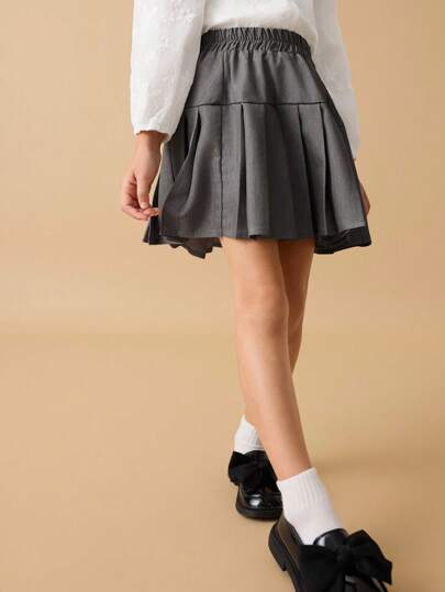 Maija Kids Maija Kids 年轻女孩纯色松紧腰休闲短款百褶裙