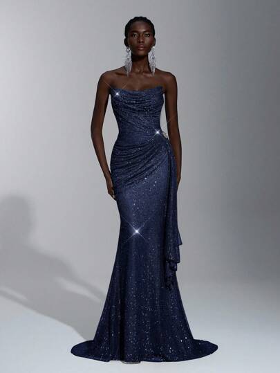 Elitara مغرفة مزينة بترتر متدرج بشكل كبير، ديكور قابل للفصل ثلاثي الأبعاد من الراين الزهري، كشكشة جانبية، مناسبة للمناسبات الرسمية، حفلات الزفاف، الحفلات، التخرج، حفلة التخرج