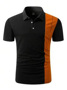 Manfinity Homme Plus Size Men's Casual Colorblock Polo Shirt, Summer - Black - View 4