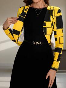 SHEIN Clasi Geo Print Open Front Crop Blazer In Fall/Winter - Multicolor - View 4