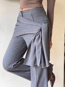 Siren Gaze 新款秋季女士灰色通勤裹身式西装裤 - 灰色 - 查看 3