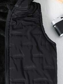 男童无袖连帽棉质背心，时尚保暖，适合秋冬 - 黑色 - 查看 4