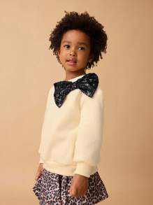 Maija Kids Maija Kids Young Girl Sequin Bow Decor Round Neck Sweatshirt,In Fall/Winter - White - View 4
