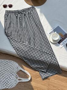 CovetEZ 大码黑白格子抽绳休闲宽松裤，初秋 - 黑與白 - 查看 4
