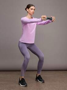 Activina 吸汗撞色网眼运动紧身裤，带手机口袋，女款瑜伽裤 - 淺灰紫 - 查看 7