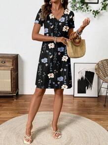 Breezaya 女式夏季度假蕾丝拼布扎染印花无袖连衣裙