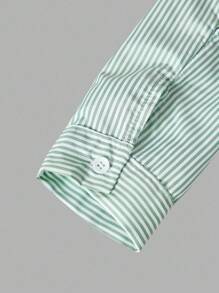SHEIN Tween 女童三件套，街头酷炫条纹长袖衬衫、裤子和吊带背心，非常适合春季和秋季 - 綠色 - 查看 6
