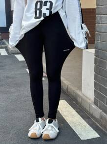 Dazy Kids Pantalones leggings casuales de ajuste delgado con estampado de letras para adolescentes, otoño