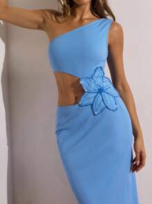 Opulessa 女式无袖腰部镂空 3D 花卉装饰修身连衣裙