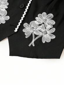 Ellevyn 优雅百搭单排扣花卉压花背心和百褶裙两件套，适合外出、下午茶、购物等场合秋季女装校服教师服办公室服装 - 黑色 - 查看 7