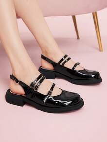 CUCCOO DOLLMOD 女士经典黑色玛丽珍带扣粗跟高跟鞋，优雅时尚，适合万圣节、圣诞节、感恩节 - 黑色 - 查看 3