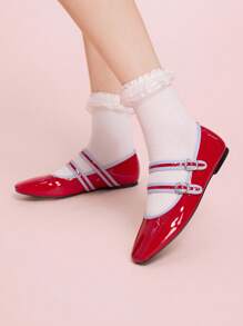 CUCCOO DOLLMOD Women's New Style Red With Blue Trim Sweet And Mary Jane Flats - Red - View 4