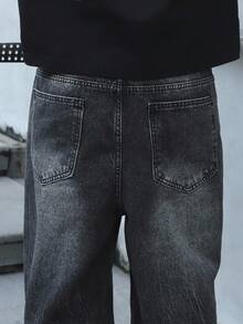 Manfinity EMRG Męskie jeansy retro z haftem w kolorze czarnym, luźne, z szerokimi nogawkami