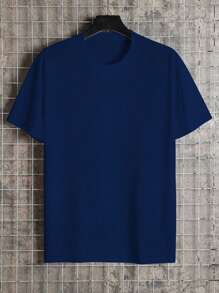 Manfinity Dauomo 男式修身珠地网眼面料赛车图案圆领短袖 T 恤 - 藏蓝色 - 查看 2