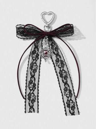 Kawaii 1 pieza Llavero líquido de estilo gótico retro Y2K de doble cara con cinta de terciopelo, lazo negro, mariposa de cristal acrylic y corazón, adecuado para mujeres, uso diario o regalo