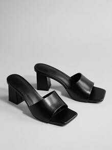 SHUZIA Women's Minimalist Square Toe Mule Heel Sandals For Christmas - Black - View 7