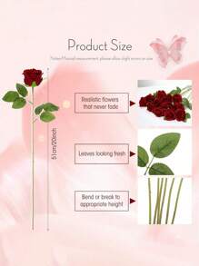 1/5/10/12PCS Wine Red Home Decoration Artificial Roses Table Decoration Bedroom Decoration Flowers Valentine's Day Bouquets Wedding Decorations Bride's Hand Bouquets Wrist Flowers Corsage Materials Home Restaurant Bedroom Vase Decoration Bouquets DIY Birthday Party Cake Materials Valentine's Day New Year Gift Materials Shooting Props Vase Decoration New Year Decoration Outdoor Garden Decoration - Burgundy - View 4