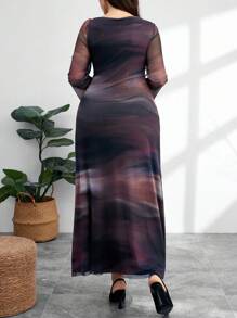 Modelyn Dress asimmetrico a scollo a girocollo con elegante effetto Tintura a nodi per taglie forti - Blu Navy - Visualizzare 2
