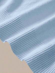 SHEIN BASICS كارديجان طويل الأكمام بلون أساسي للمقاسات الكبيرة في فصل الخريف/الشتاء - أزرق فاتح اللون - مشاهدة 5