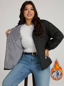 Comfylo Áo khoác nữ màu trơn giữ nhiệt, áo khoác mùa thu/đông, áo khoác chần bông nữ, áo khoác mùa đông nữ, áo khoác chần bông nữ, áo khoác ngoài nữ, áo khoác giữ nhiệt, áo khoác chần bông hình thoi, áo sơ mi công sở nữ, trang phục cơ bản cho nữ, trang phục giáo viên nữ, trang phục trở lại trường học, quần áo mùa thu cho nữ, quần áo mùa thu cho nữ, trang phục đi học, trang phục công sở thường ngày, trang phục cơ bản cho nữ giới thượng lưu, áo khoác mùa đông có khóa kéo cho nữ, áo khoác trench, trang phục mùa đông cho nữ, trang phục công sở thường ngày. - màu đen - Xem 1