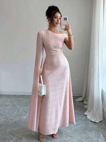 Rafferiza Vestido largo ceñido con hombros descubiertos y cintura cegada, elegante, para mujer