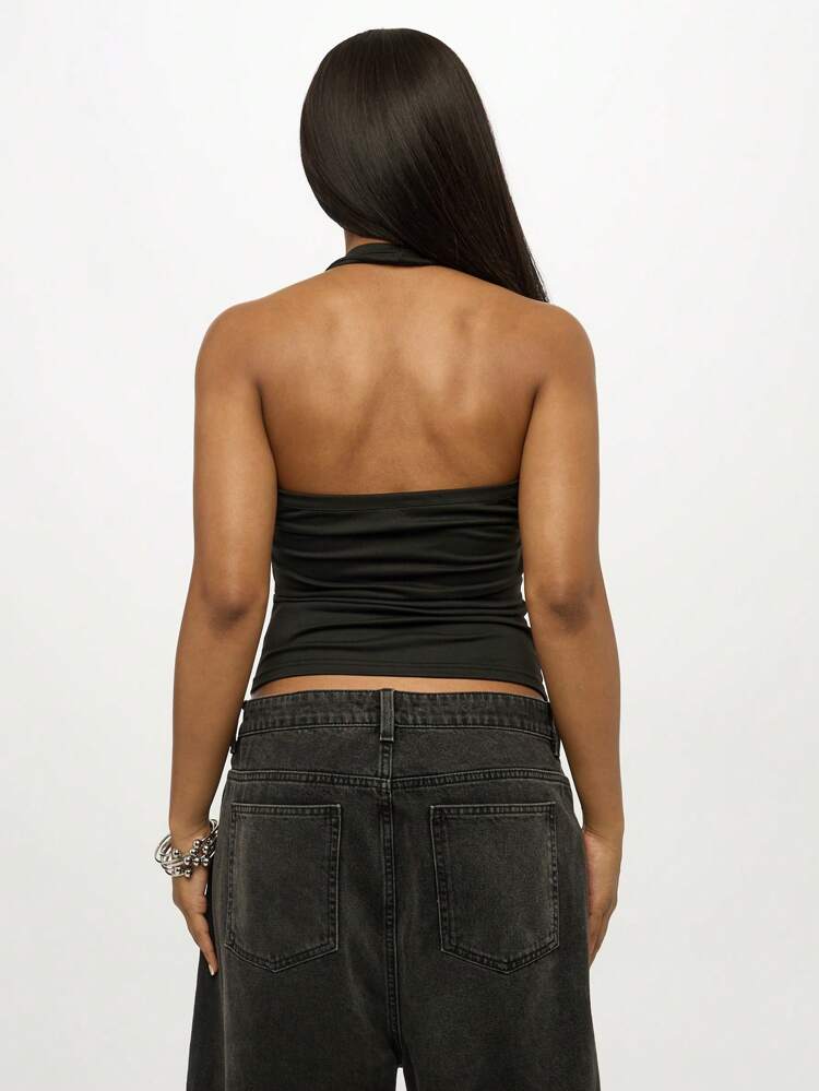 SUMWON WOMEN Halter Neck Tank Top With Metal Eyelet Details