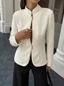 Avenya Women's Tweed Metal Button Front Jacket Fall Winter Cloth For Women - Apricot - View 5