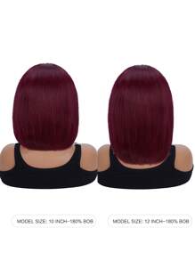 Tóc giả ren phía trước 99J Burgundy 13x4 Bob thẳng bằng tóc thật Tóc giả Bob màu đỏ 99J Tóc giả cho phụ nữ Tóc giả màu đỏ mật độ 180% Tóc thật được nhổ sẵn với tóc trẻ em - S99J - Xem 5