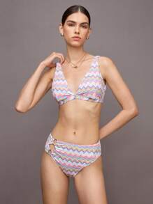 Activina Women's Wave Striped Ring Connected Sports Bikini Set For Vaction