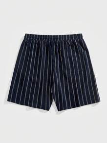 Chillumni 男士条纹抽绳腰口袋宽松短裤 - 寶藍色 - 查看 2