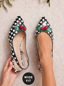 SHUZIA Ladies Wide Fit Polka Dots Print Slingback Flat With Cherry Decor - Multicolor - View 2
