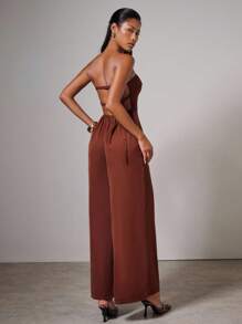 COSMINA Combinaison femme ample à jambes larges de couleur unie, combinaisons pour femmes - Marron - Voir 2