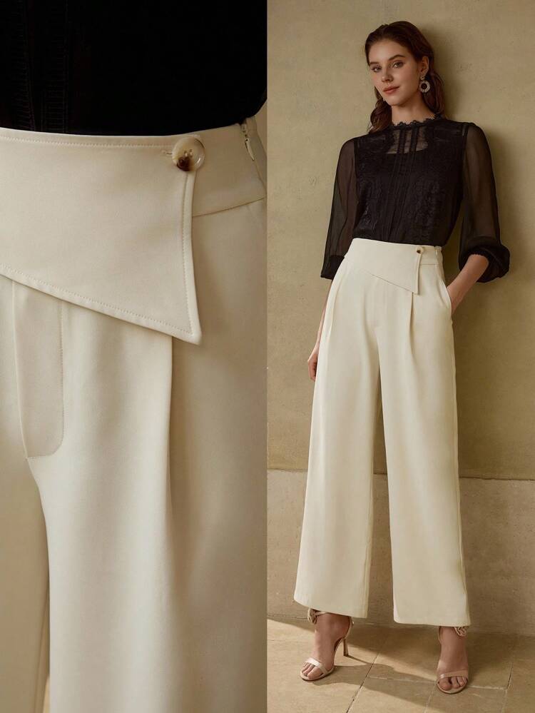 ASYMMETRICAL WAIST WIDE-LEG SUIT PANTS