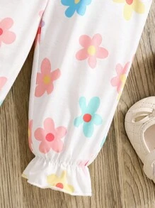 SHEIN 2pcs Baby Girl Casual Floral Print Collared Shirt And Matching Pants Set, Suitable For Spring/Autumn Daily Wear And Outings - Multicolor - View 8