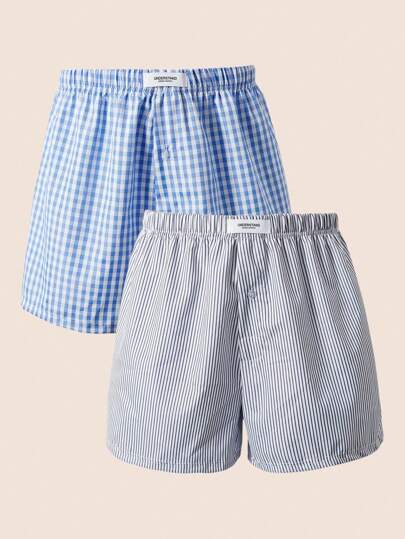 زوجان من سراويل رجالية بخصر مطاطي، قصة مريحة وبتصميم مخطط بسيط