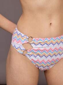 Activina Women's Wave Striped Ring Connected Sports Bikini Set For Vaction