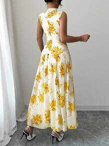 Modelyn 女士优雅通勤无袖连衣裙 - 黃色 - 查看 2