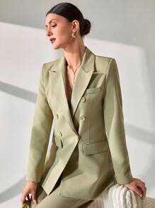 CLARA VERO 女士浅绿色前扣亚麻优雅西装外套 - 綠色 - 查看 3