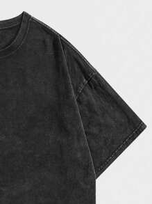 ROMWE MEN Casual 男士纯色圆领短袖T恤和口袋短裤套装 - 黑色 - 查看 4