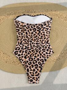 Swim Chiccia Swim Vcay Women Leopard Print Ruched Front One-Piece Swimsuit For Summer Beach Vacation - Multicolor - View 4